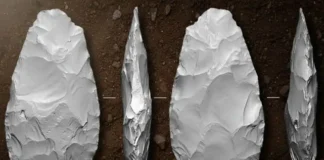 Machados de Pedras da época . reconstituição